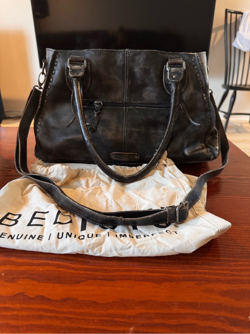 Black Leather Convertible Satchel - BED|STU Rockababy